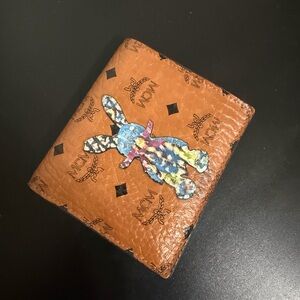 MCM Brown Visetos Bi-Fold Wallet with Multicolor Bunny Patch